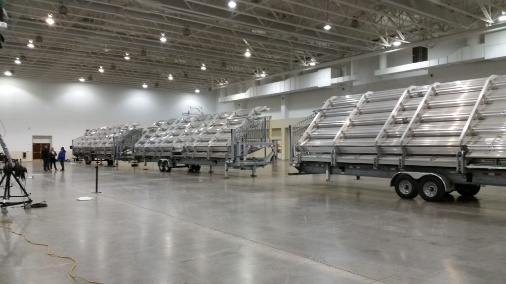 Delivery of Three 45' towable stadium style bleachers seating for 819 people