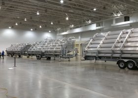 Delivery of Three 45′ towable stadium style bleachers seating for 819 people