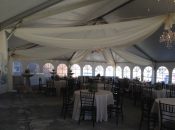 Draping under 40′ x 60′ jumbo track tent at grand opening
