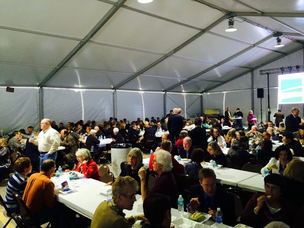 Eating lunch at 2015 Iowa Ag Summit under clearspan tent