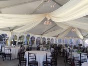 Sheer Draping inside 40′ x 60′ jumbo track tent at grand opening