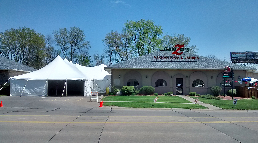 Rope and Pole event tents set up for Cinco de Mayo at Ganzo's Mexican Restaurant and Cantina
