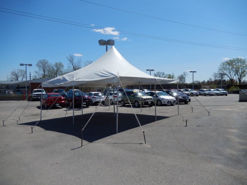Used Car tent event setup at Coralville Used Car Superstore