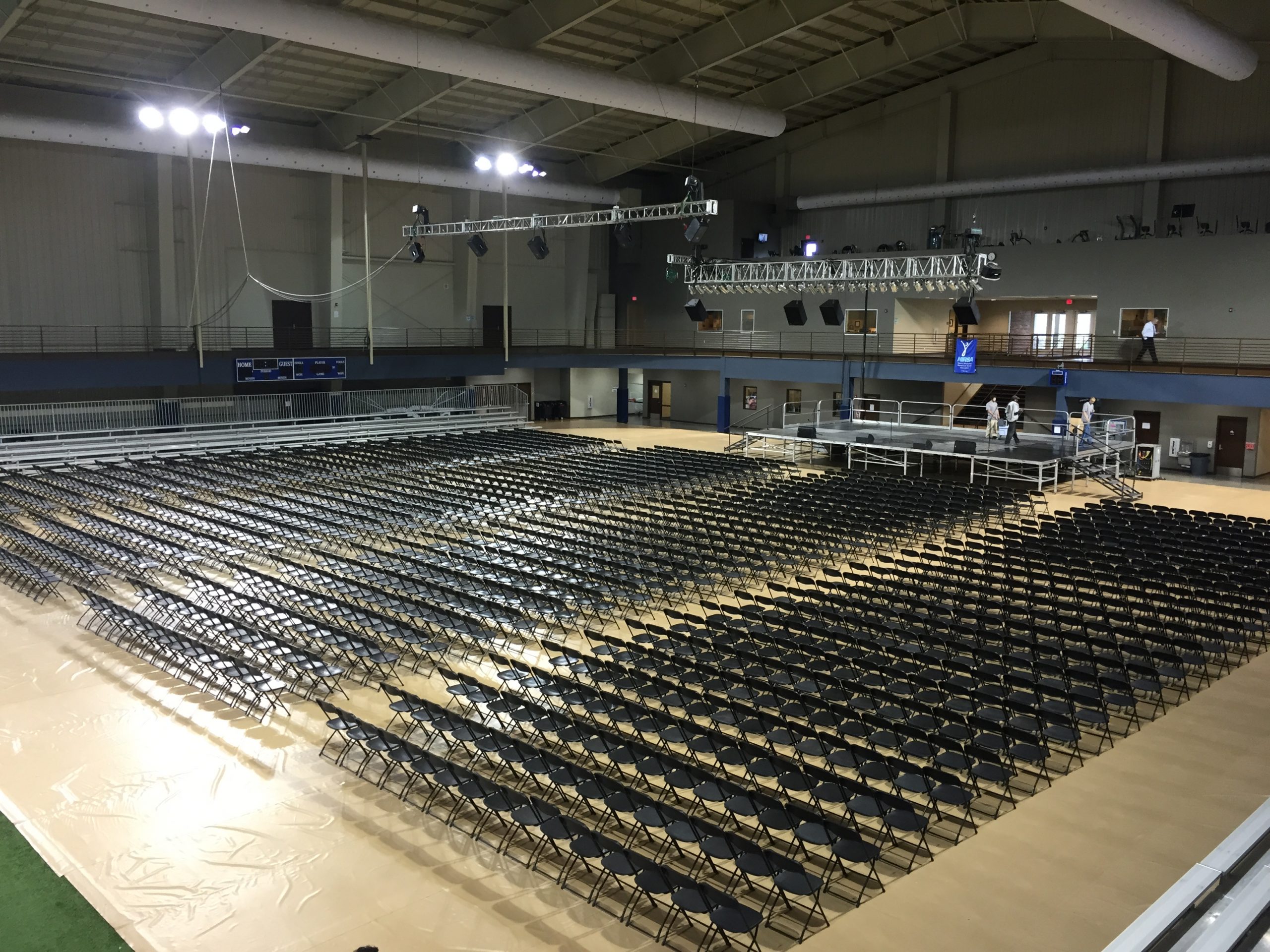 Chairs and stage set-up for graduation at William Penn University