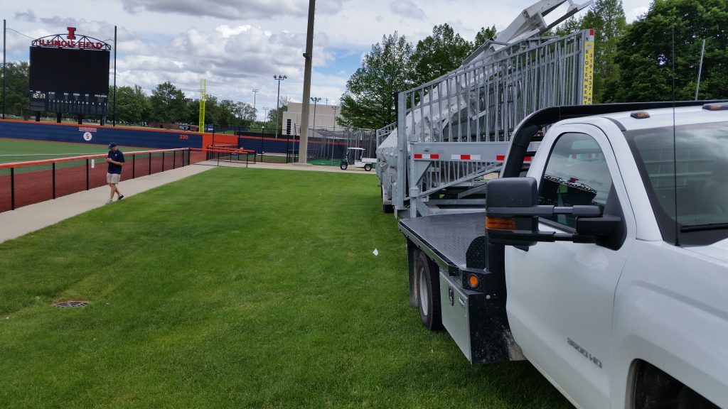 Delivering Bleachers at University of Illinois NCAA baseball regionals 2015