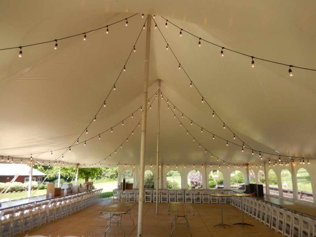 Edison lighting under wedding tent