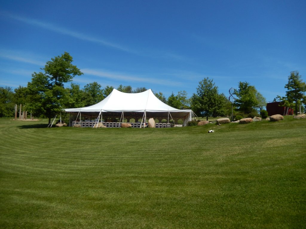 Looking up the hill to the wedding tent at Harvest Preserve