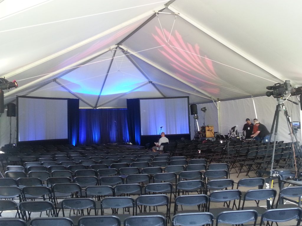 Inside temporary corporate event structure 40 x 80 Hybrid tent