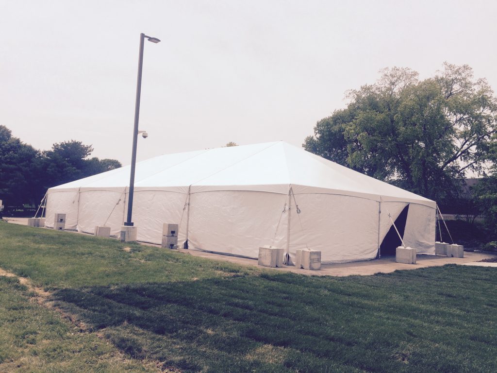 Outside temporary corporate event structure 40 x 80 Hybrid tent