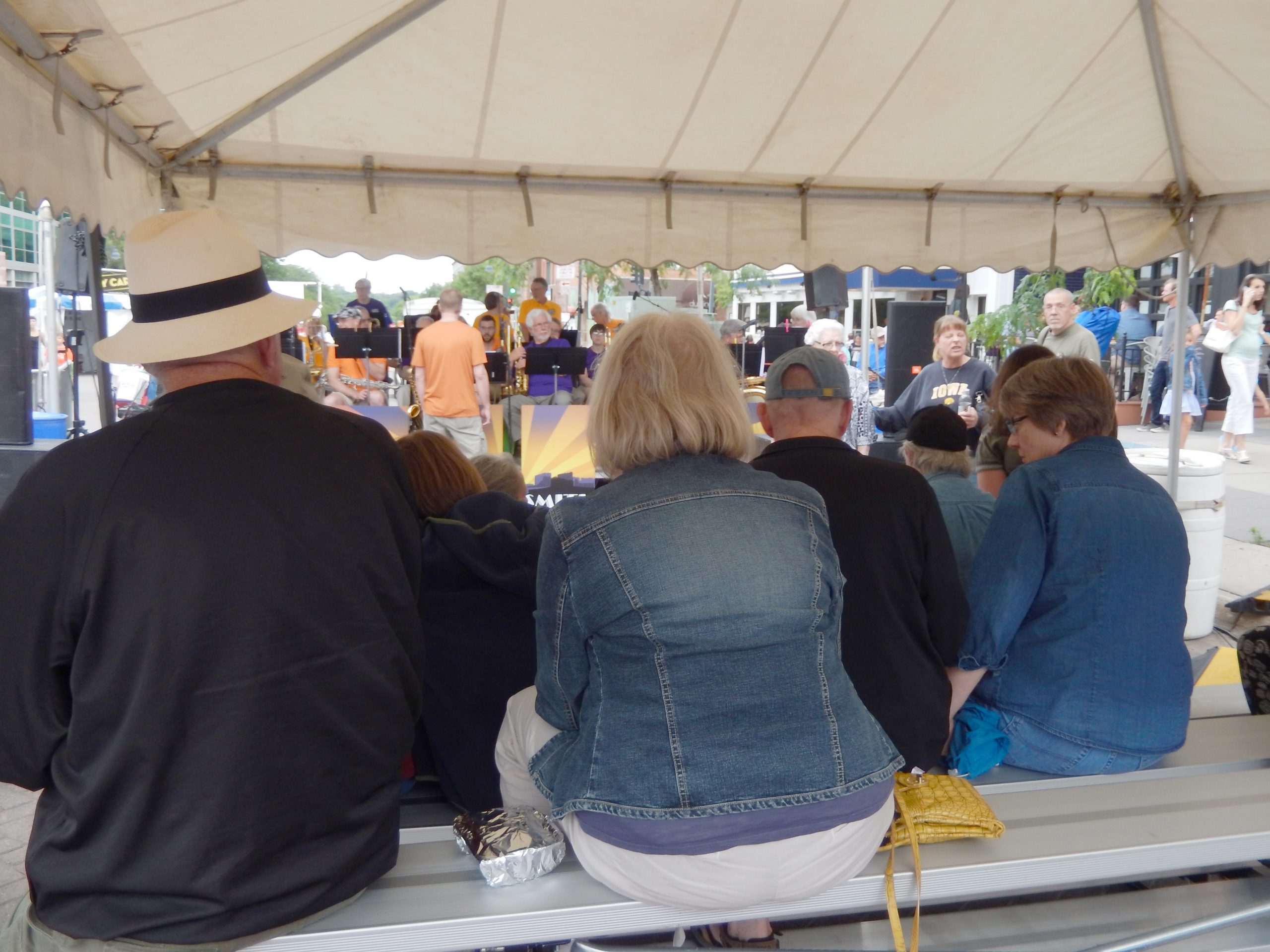 Covered bleachers at local stage at the Iowa City Jazz Fest 2015