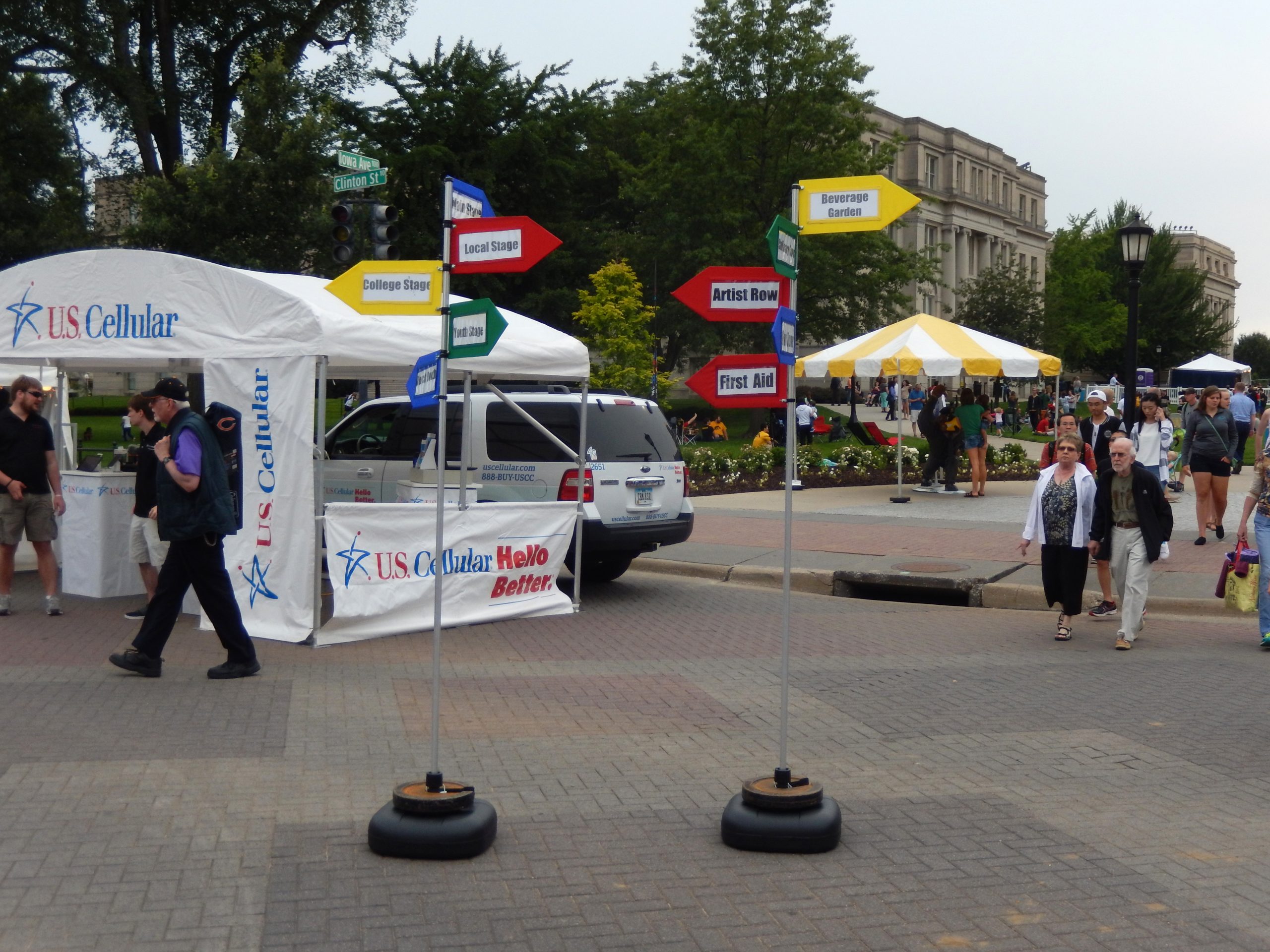 Direction signs at Iowa City Jazz Fest 2015