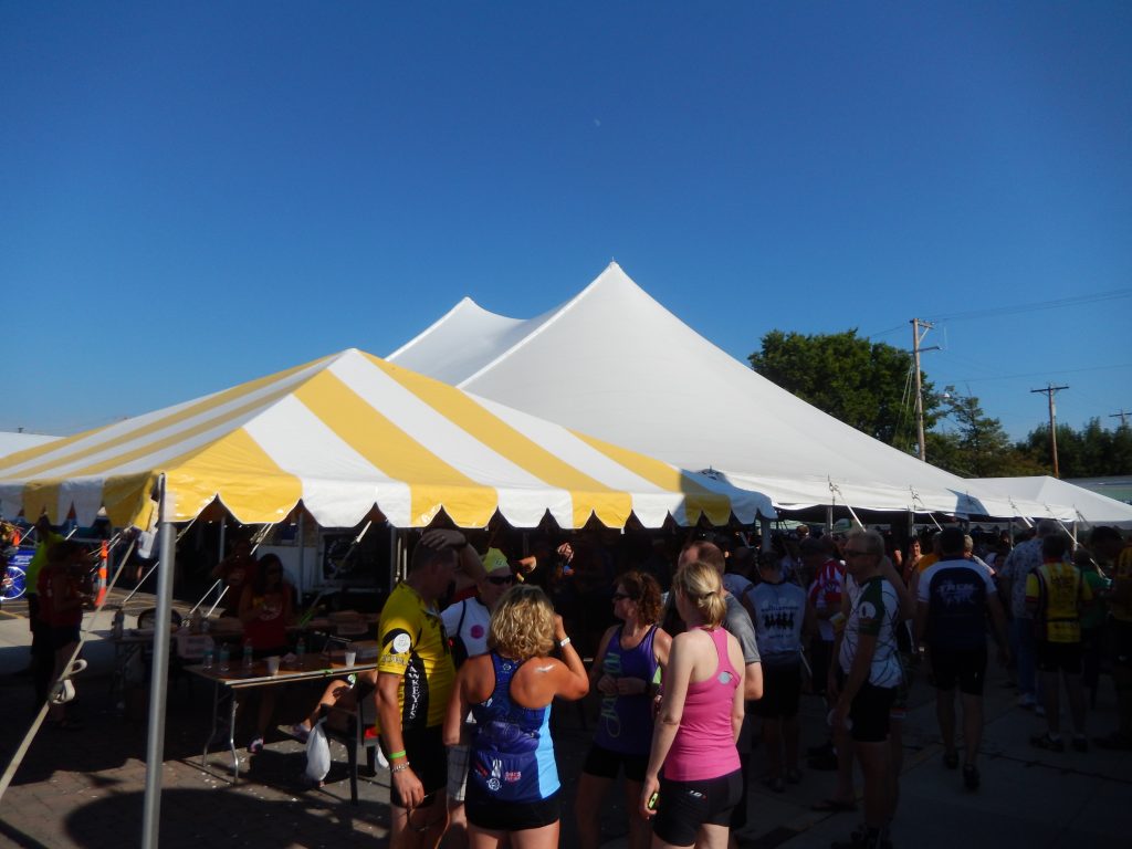 Entrance tent to get into the beer tent at RAGBRAI with lots of people