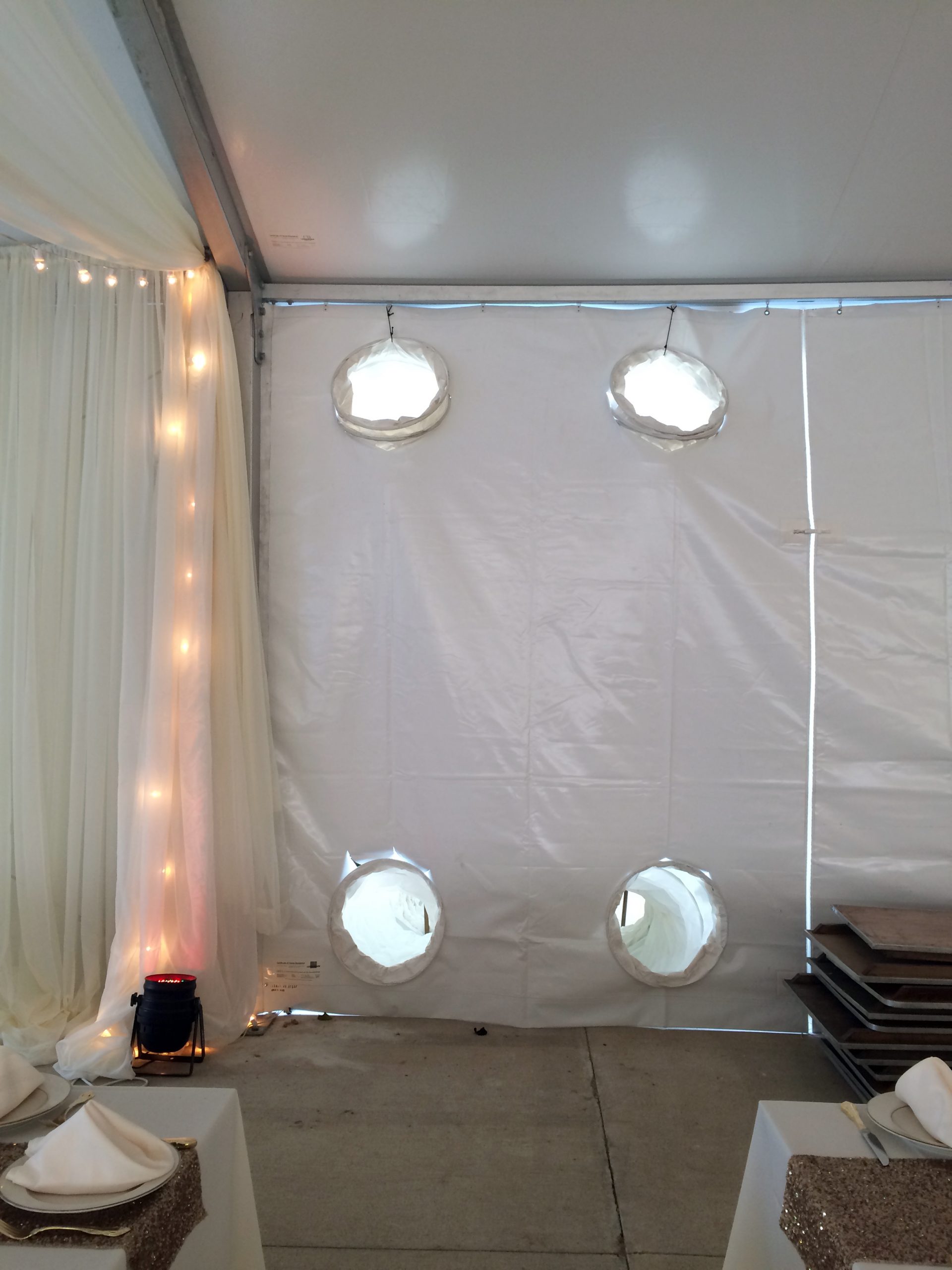 Inside tent view of air conditioning ducts