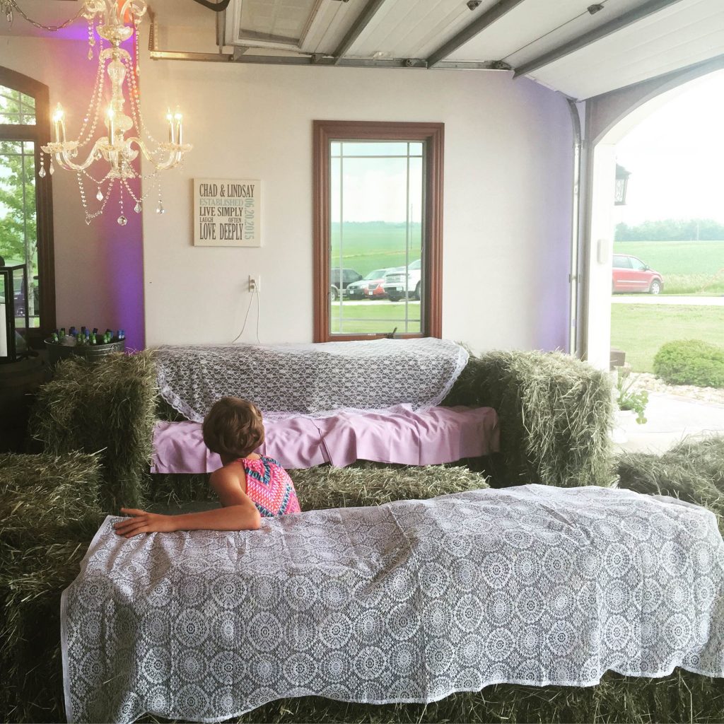 Linens turn bales of hay into seating