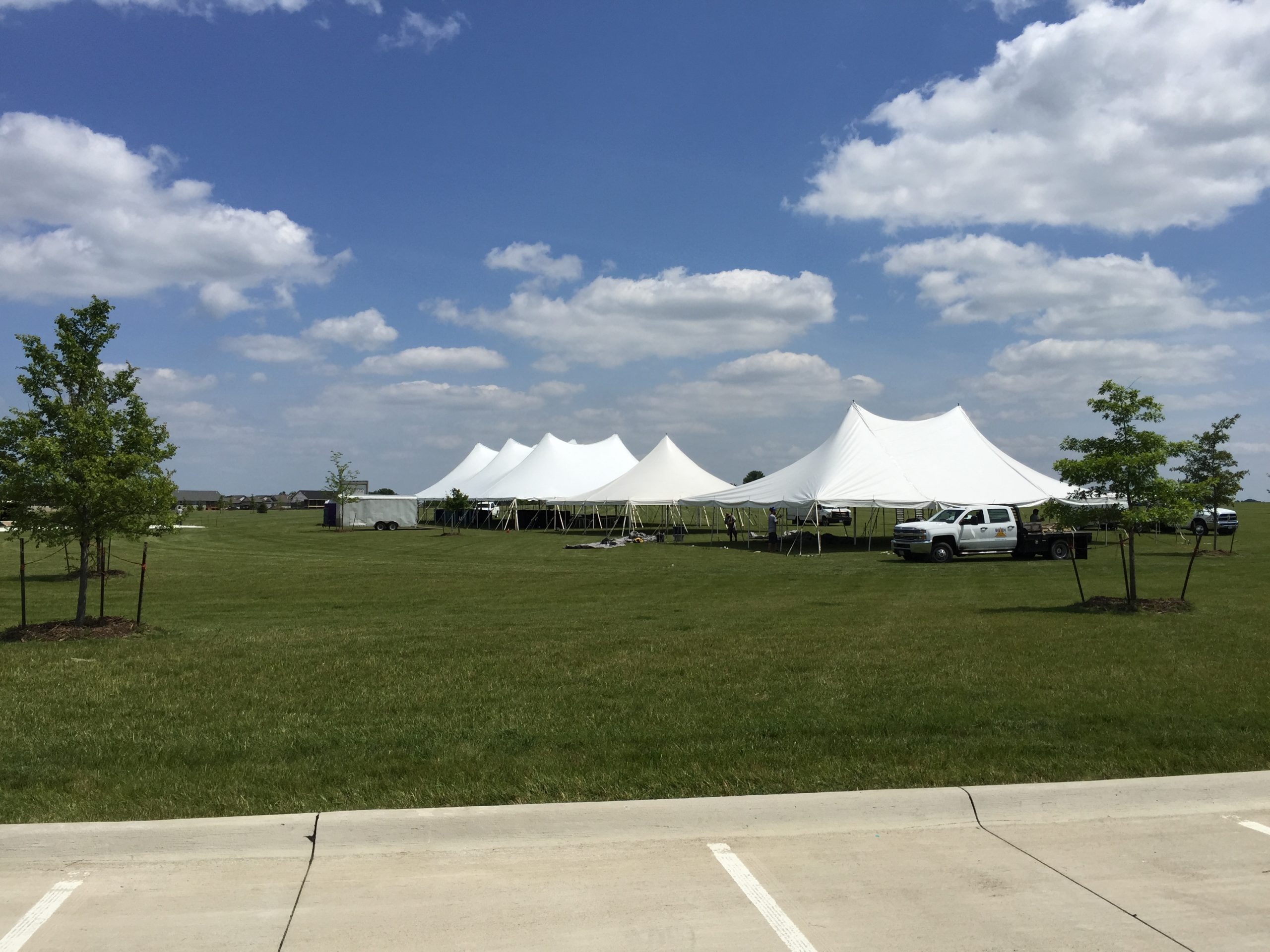Outdoor festival tent set-up for Blues and BBQ in Iowa