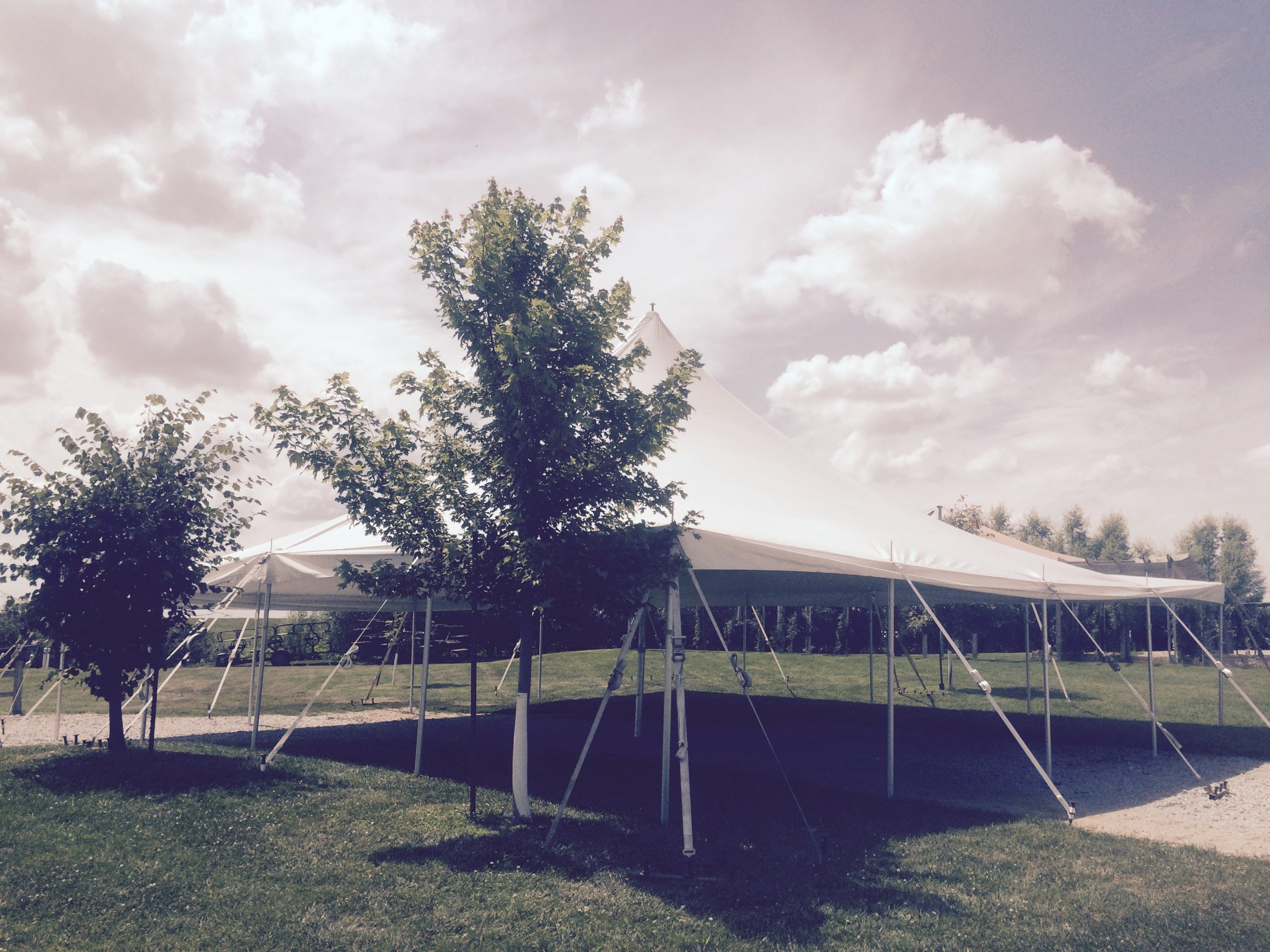 View of rope and pole tent at Sutliff Cider Company