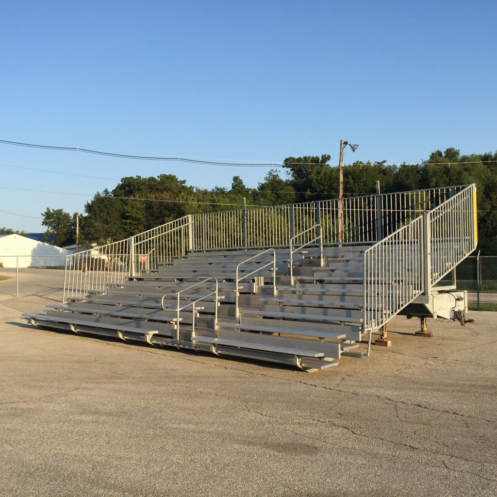 30 foot towable bleachers set up Cranes on parade in Waverly, Iowa