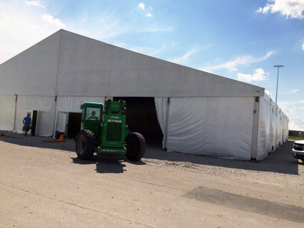 Front of the 100' x 131' clear span tent