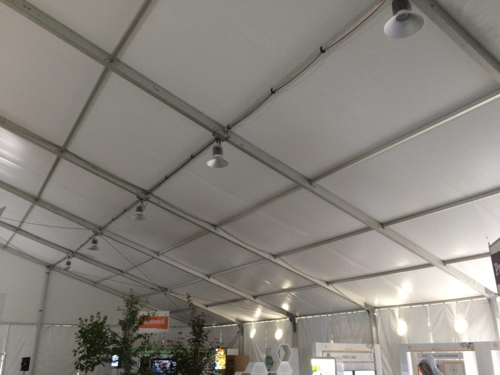Lights turned off inside the Bayer Pharmaceutics tent at Farm Progress Show