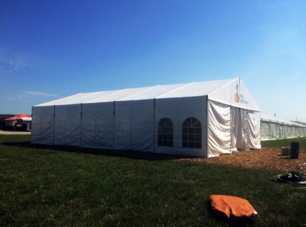 Outside of 30' x 50' clear span tent