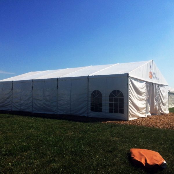 Outside of 30' x 50' clear span tent