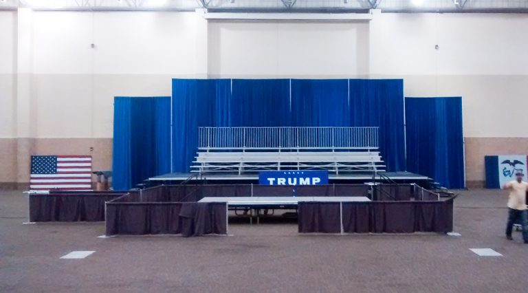 Event set-up for presidential campaigning in Iowa