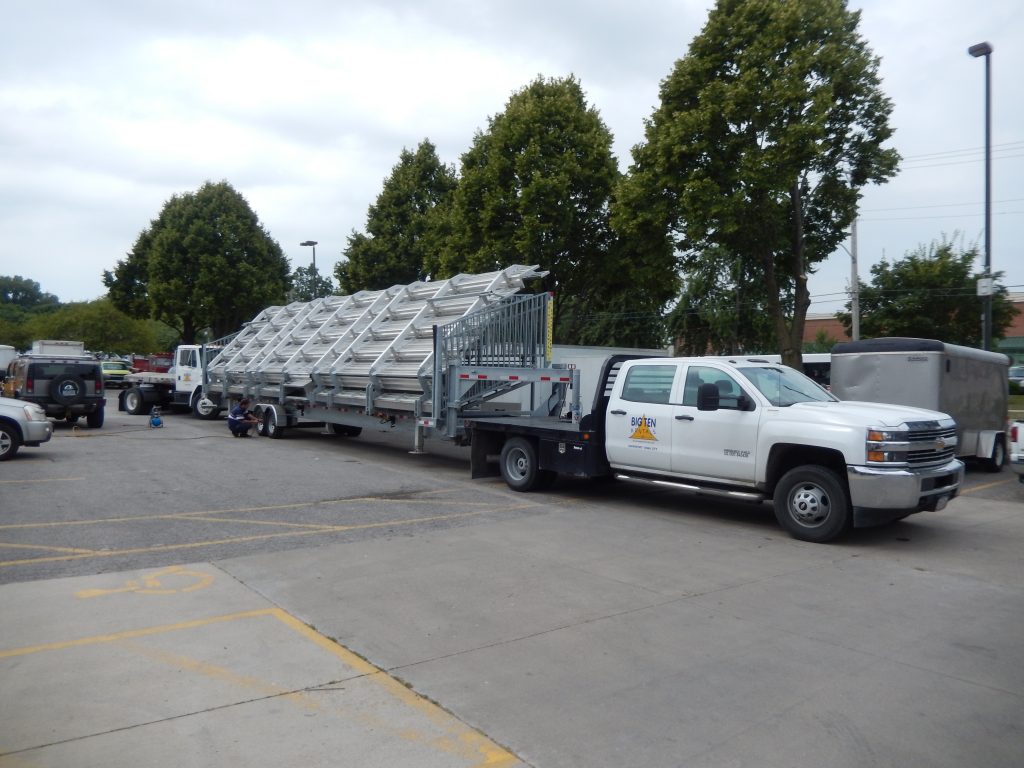 Towable bleacher ready for delivery to Silverdome parking lot in Michigan