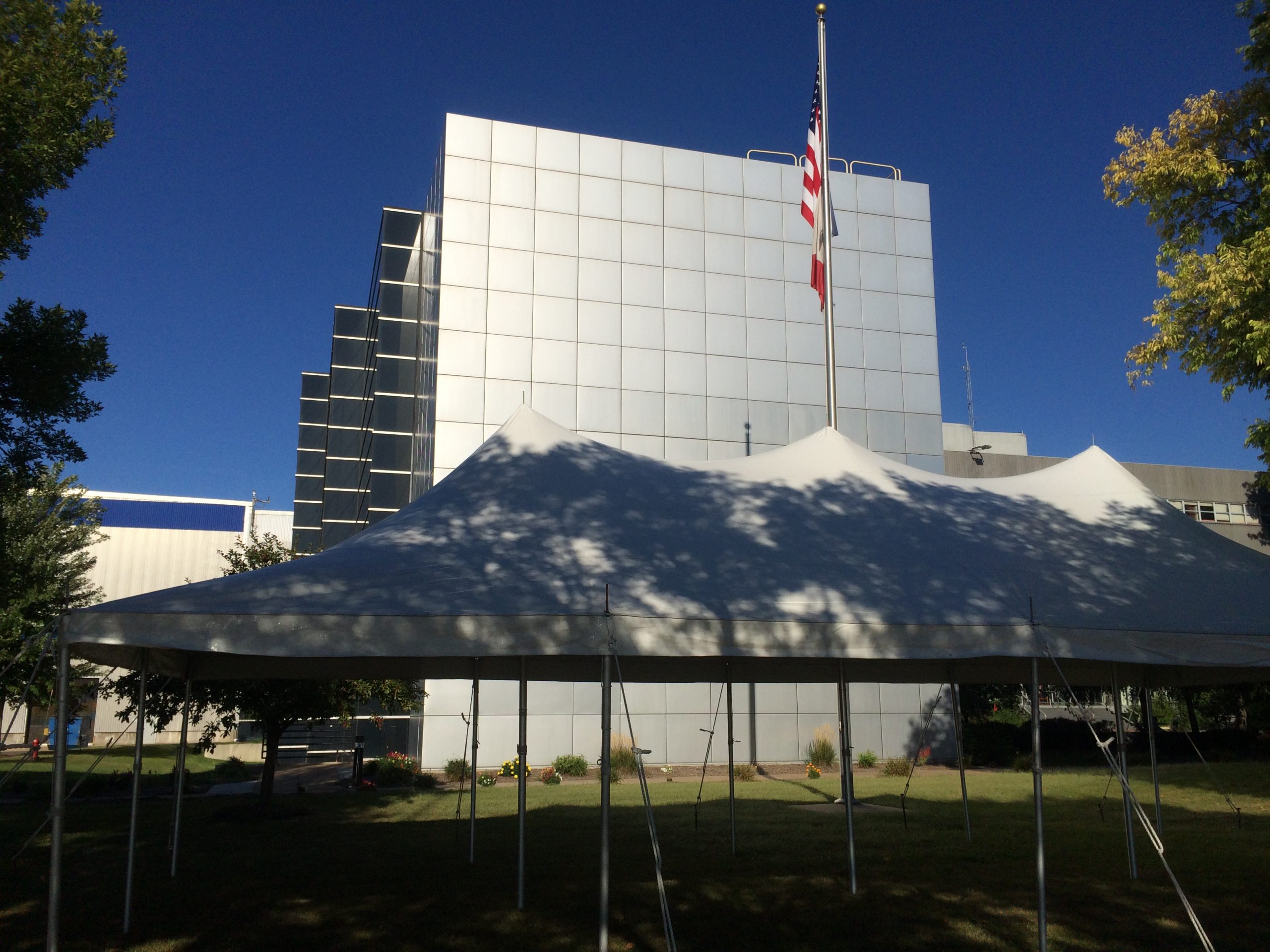20′ x 40′ rope an pole tent at Alcoa in Bettendorf, Iowa