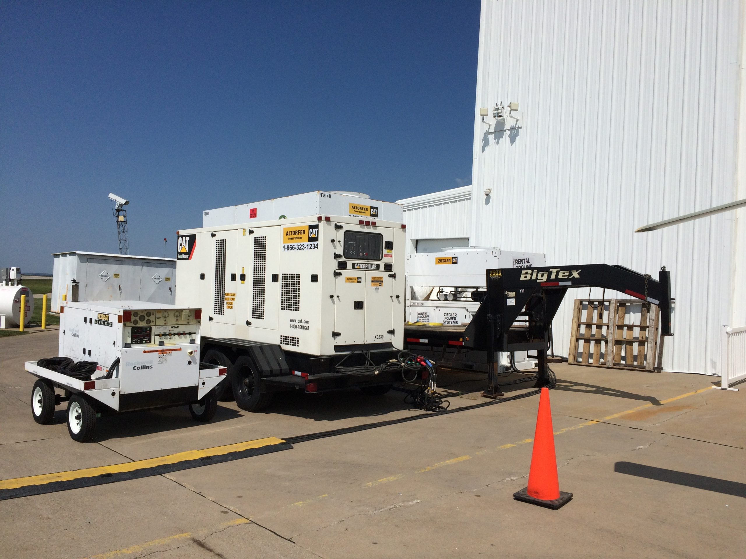 Generators and Air Conditioning units outside of airplane hangar