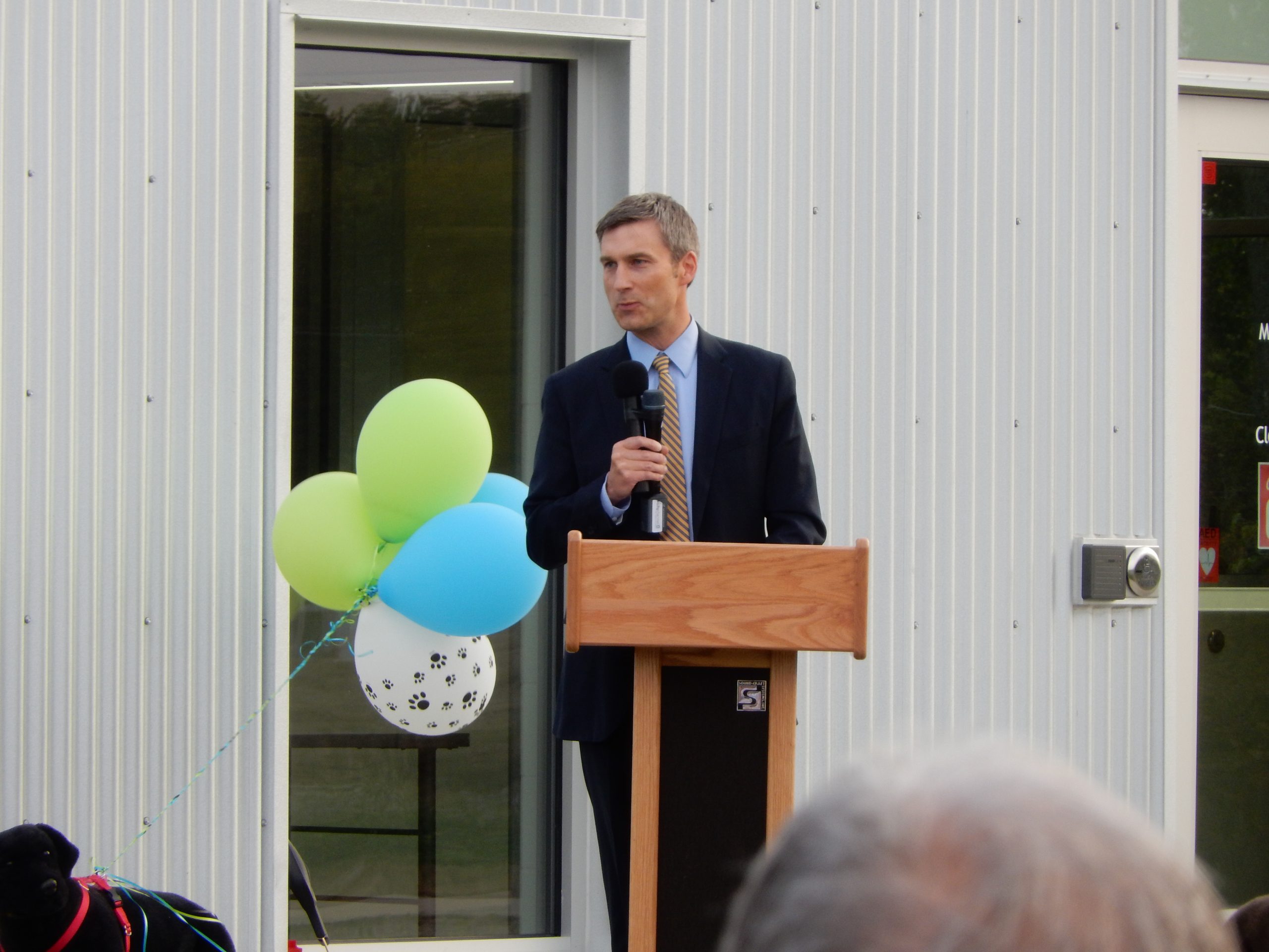 Mayor of Iowa City Matthew J Hayek at ribbon-cutting ceremony
