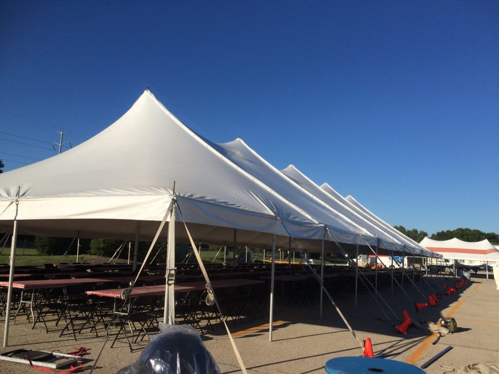 Side of 40' x 120' rope and pole tent