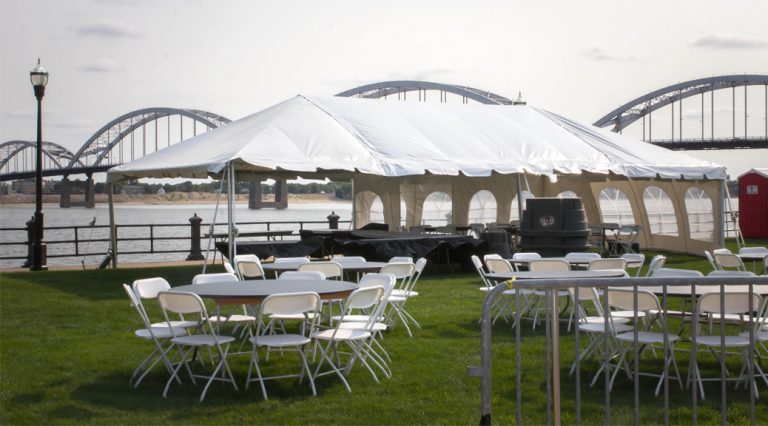 Event setup for 2015 River Roots: Quad Cities Music & Rib Fest