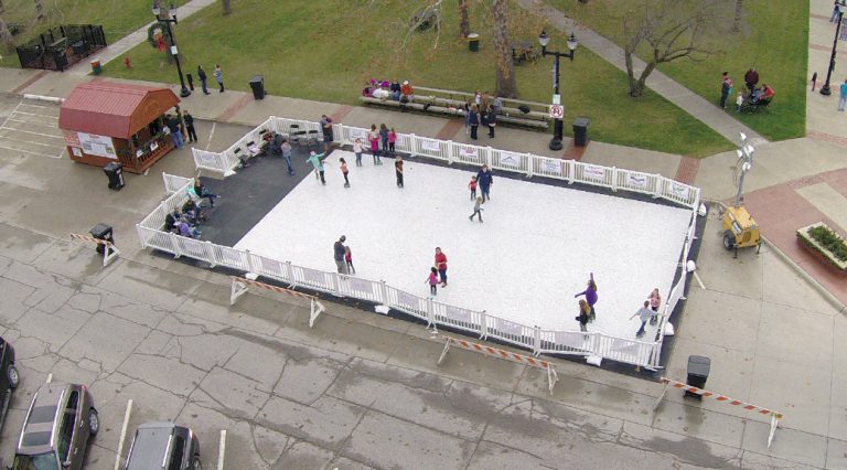 Aerial view of Portable Ice Skating Rink at Mount Pleasant, Iowa