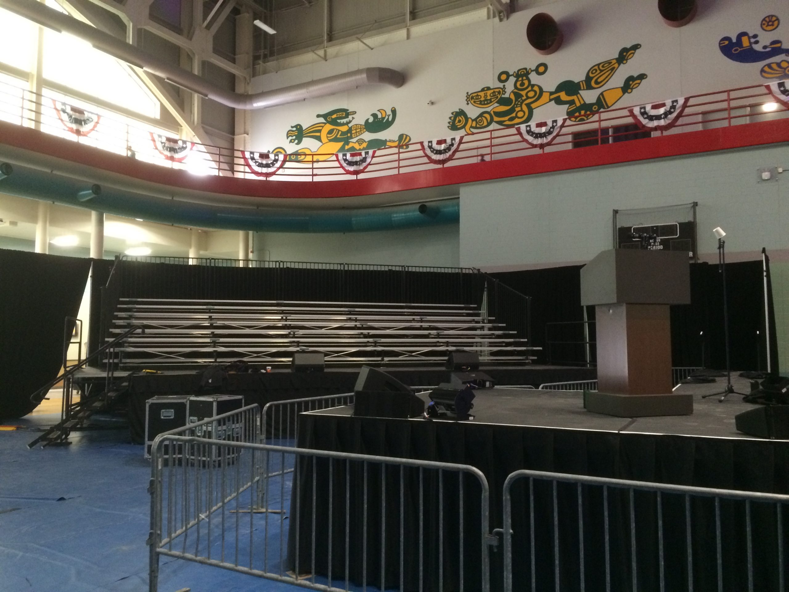 7-row x 32′ long granite bleacher seats 168 with no aisle political event