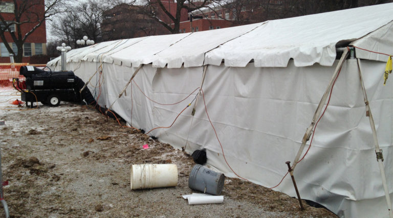 Tent with HVAC & lighting used for archeological dig in Iowa