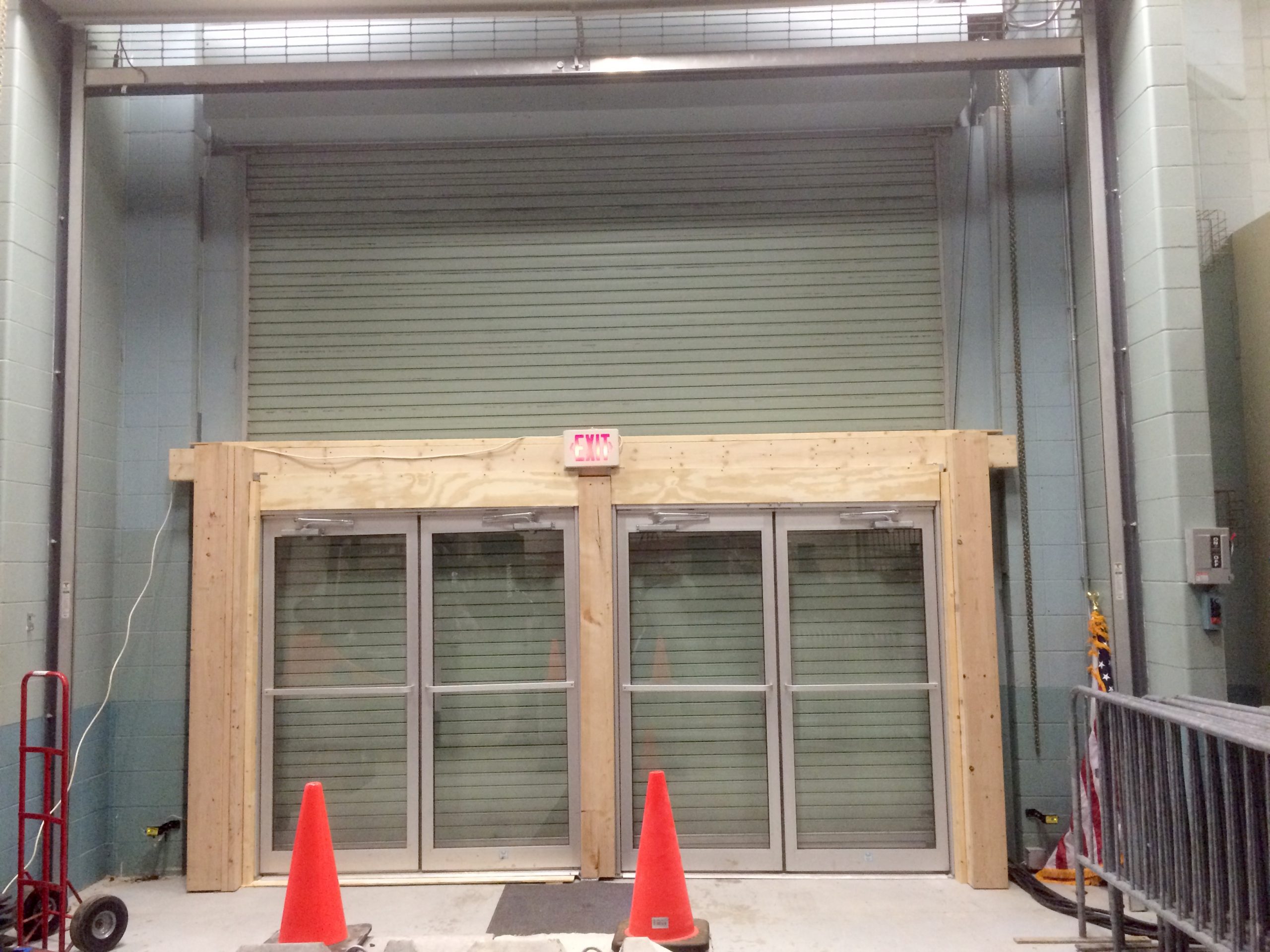 Temporary double glass door fire exits to increase event hall capacity