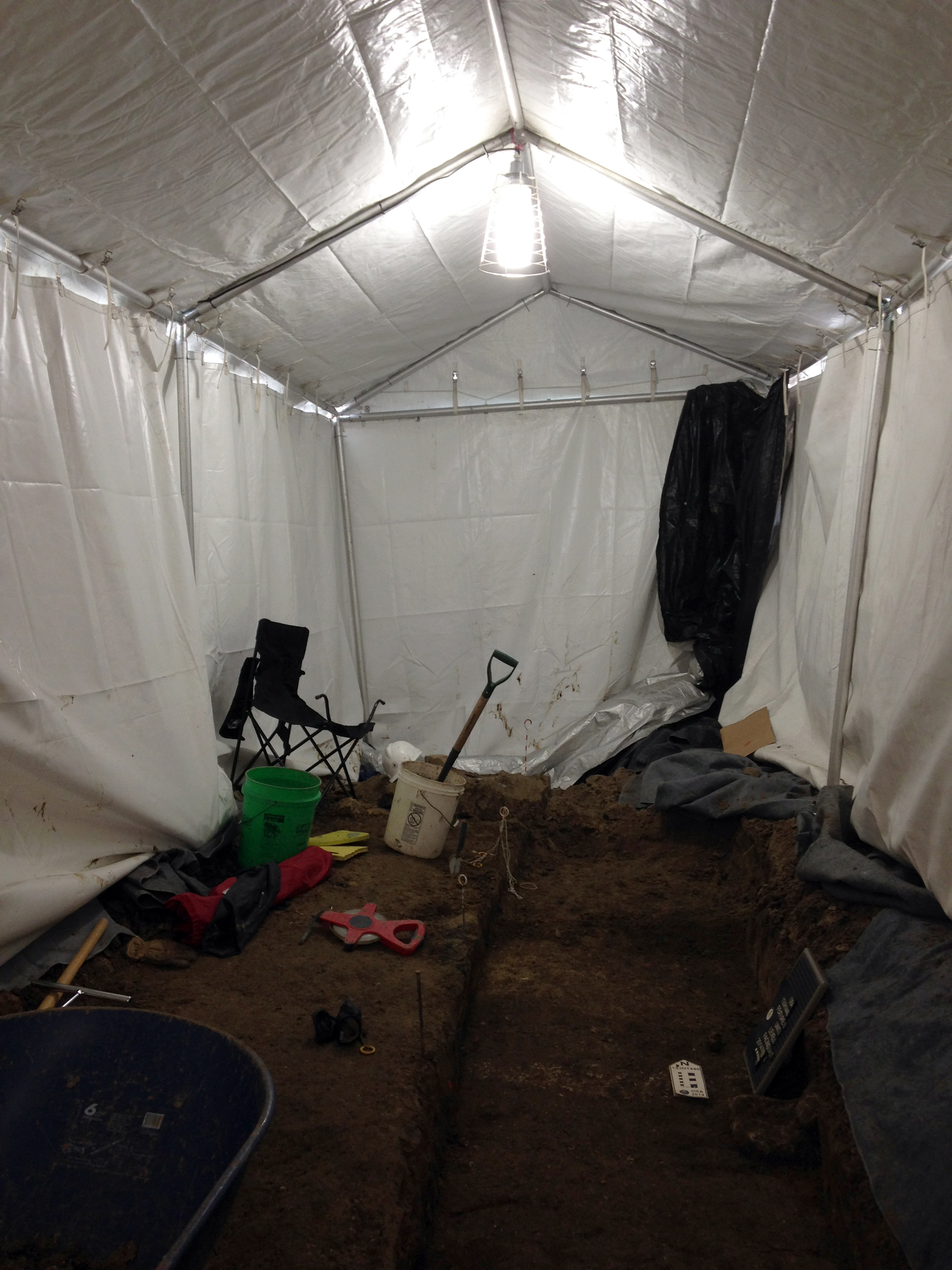 Tent with HVAC and lighting for archeological dig