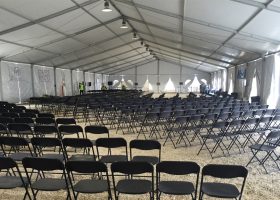 60′ x 197′ Losberger structure setup for KBR safety meeting at Alliant Energy power plant (header image)