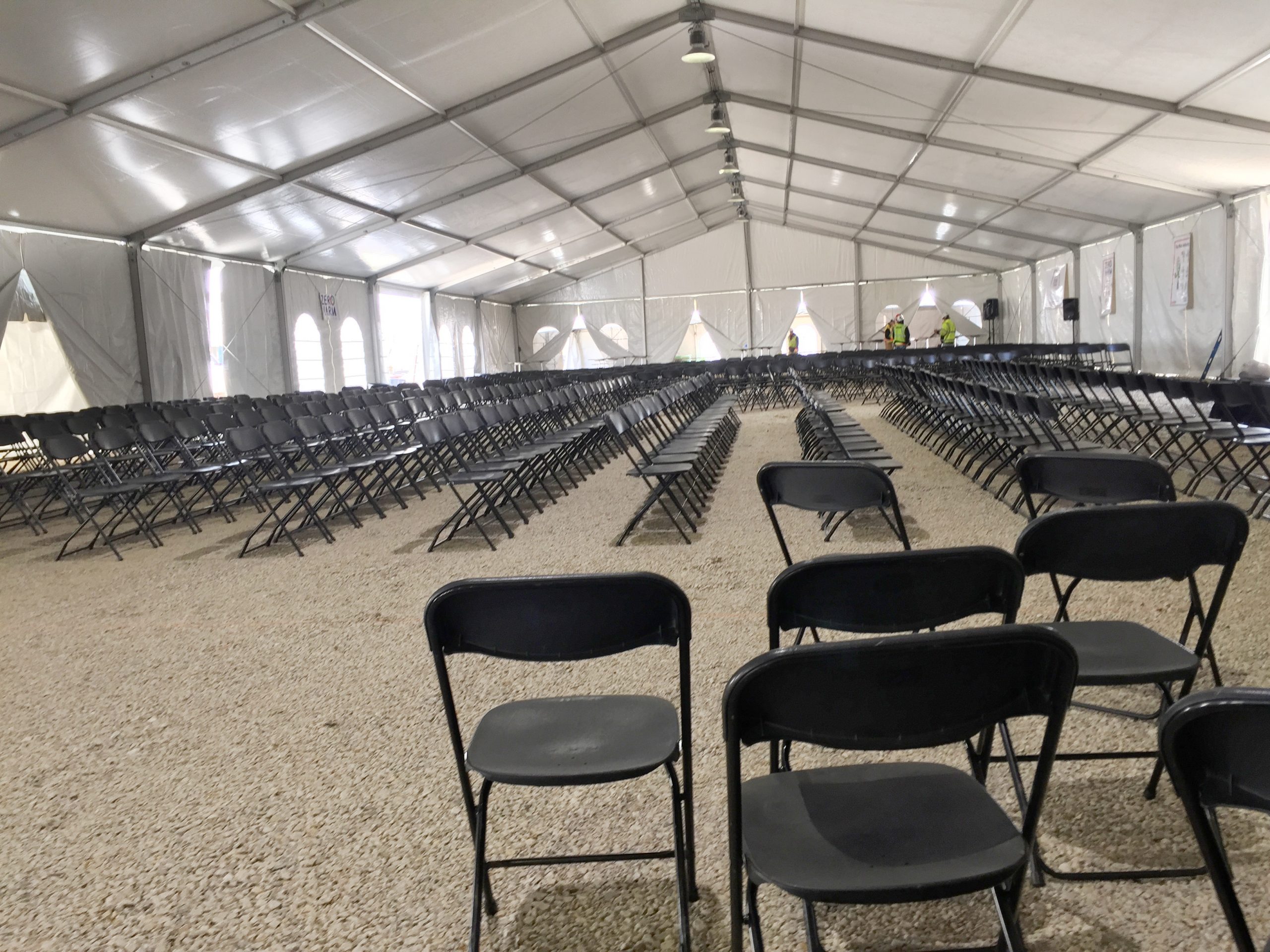 60′ x 197′ Losberger structure setup for KBR safety meeting at Alliant Energy power plant