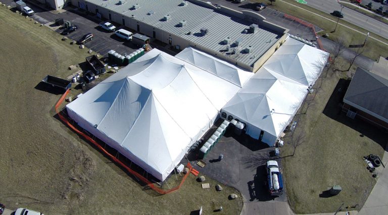 Aerial photography of tents at Kelly's Irish Pub & Eatery in Davenport, IA