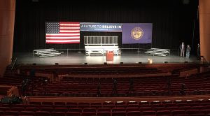 Last minute political event setup in Lincoln, Nebraska