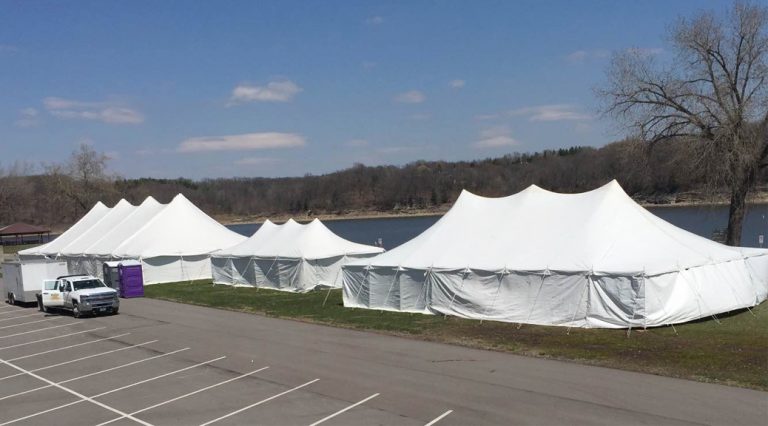 Tents at Coralville Lake for Special Olympics Polar Plunge (Iowa City)