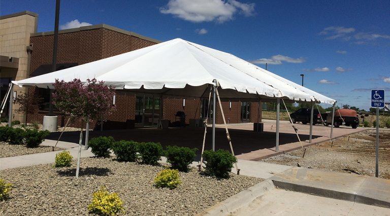 Tent for Grand Opening event at Two Rivers Bank & Trust in Coralville, Iowa