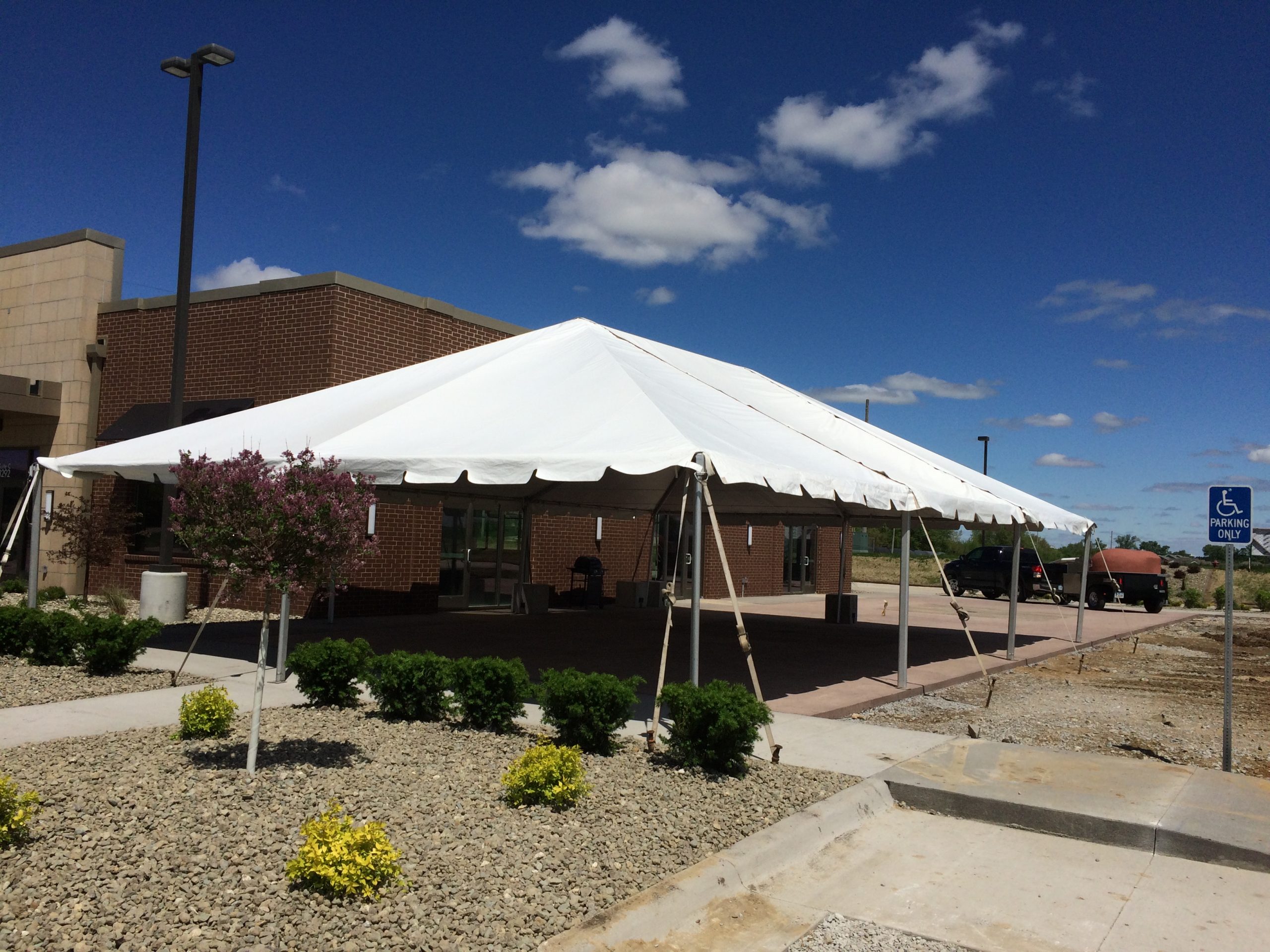 30' x 45' Frame tent set up at Two Rivers Bank & Trust grand opening in Coralville, Iowa