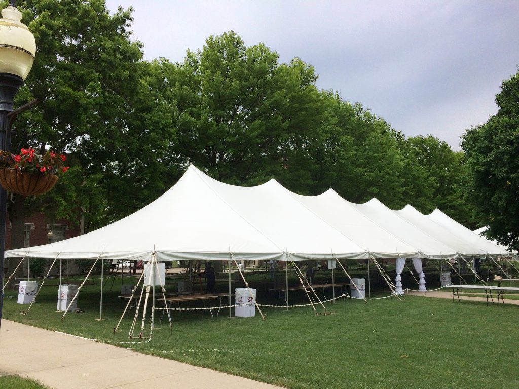 40' x140' rope and pole tent set up for a Wine Festival Wine Tasting event in Davenport, IA