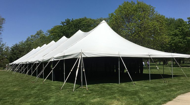 40′ x 160′ Commencement tent set up at Grinnell College in Iowa