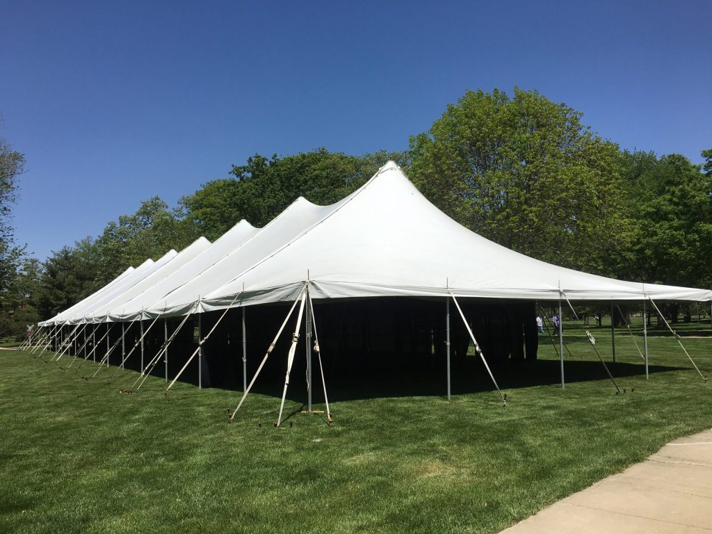 End of the 40' x 160' rope and pole tent for the commencement ceremony at Grinnell College