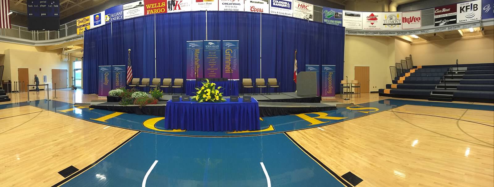 Graduation Set-Up at Iowa Valley Community College in the Gym with access ramps