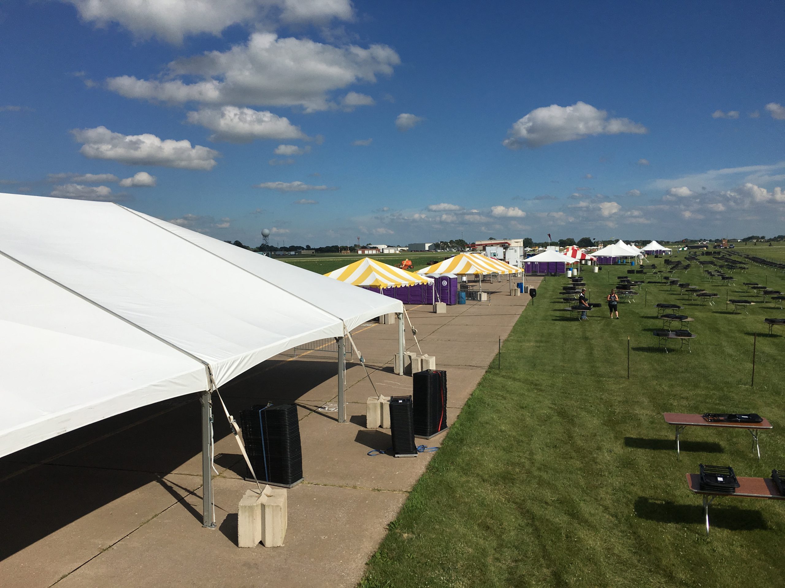 40' x 60' Hybrid tent, 20'x20' Frame tents and rope and pole tents in the distance for the 2016 Quad Cities Air Show