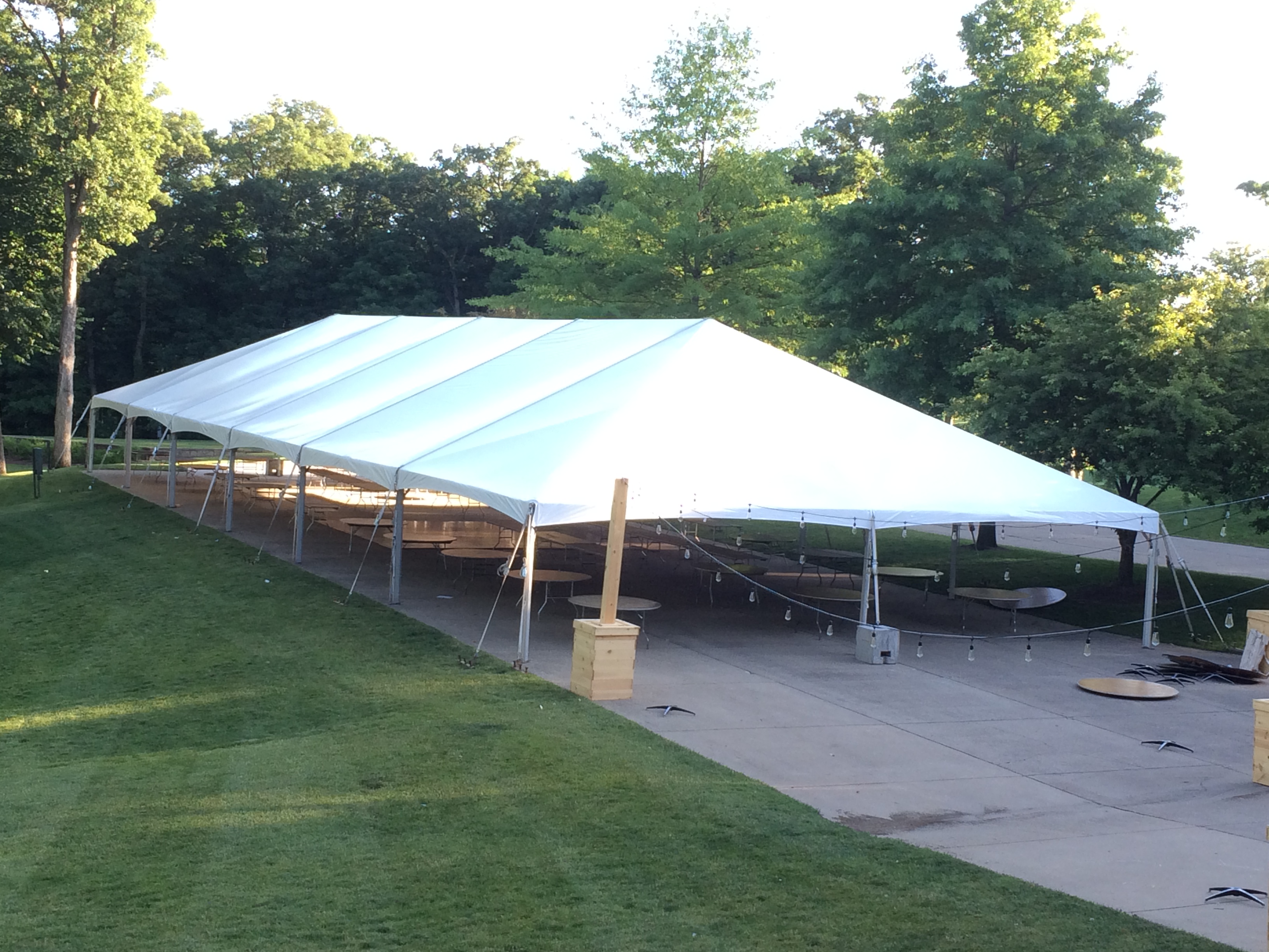 40' x 120' hybrid tent getting ready for a wedding tomorrow.